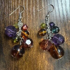 Colorful Cluster Bead Dangle Drop Earrings Purple Green Brown Red Fashion